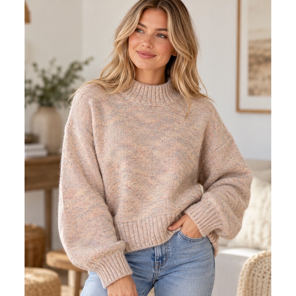 American Eagle Multi Color Pastel Marl Mock Neck Sweater Small Y2K Gilmore Girls